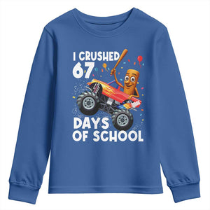 67 Days of School Monster Truck Youth Sweatshirt 67th Day Boys Tung Tung Tung Sahur TS10 Royal Blue Print Your Wear