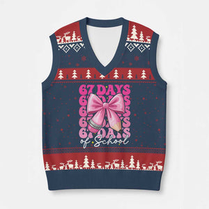 67 Days Of School Girls Coquette Bow V-Neck Knit Sweater Vest Funny Six Seven Meme 67th Day TS10 Navy Red Print Your Wear