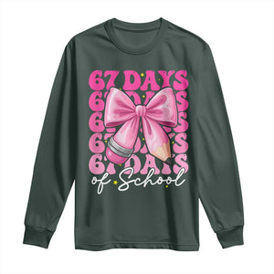 67 Days Of School Girls Coquette Bow Long Sleeve Shirt Funny Six Seven Meme 67th Day TS10 Dark Forest Green Print Your Wear