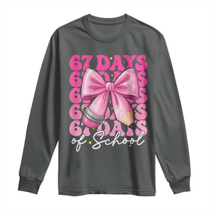 67 Days Of School Girls Coquette Bow Long Sleeve Shirt Funny Six Seven Meme 67th Day TS10 Dark Heather Print Your Wear
