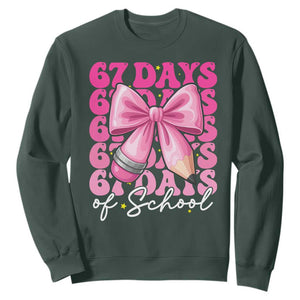 67 Days Of School Girls Coquette Bow Sweatshirt Funny Six Seven Meme 67th Day TS10 Dark Forest Green Print Your Wear