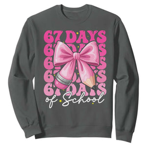 67 Days Of School Girls Coquette Bow Sweatshirt Funny Six Seven Meme 67th Day TS10 Dark Heather Print Your Wear