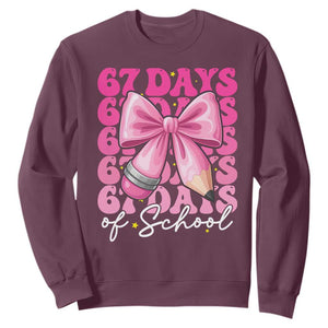 67 Days Of School Girls Coquette Bow Sweatshirt Funny Six Seven Meme 67th Day TS10 Maroon Print Your Wear