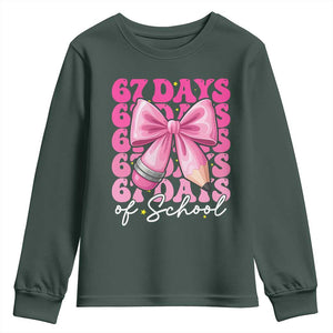 67 Days Of School Girls Coquette Bow Youth Sweatshirt Funny Six Seven Meme 67th Day TS10 Dark Forest Green Print Your Wear