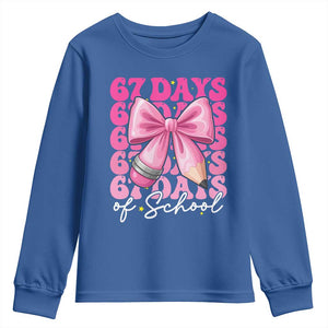 67 Days Of School Girls Coquette Bow Youth Sweatshirt Funny Six Seven Meme 67th Day TS10 Royal Blue Print Your Wear