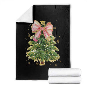 Coquette Bow Christmas Throw Blanket Cute Teacher Xmas Tree Pink TS10 Black Print Your Wear