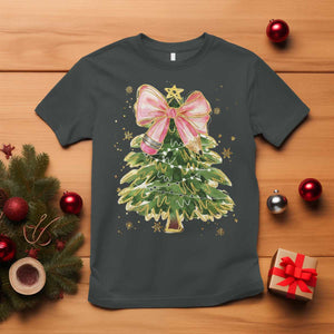 Coquette Bow Christmas T Shirt Cute Teacher Xmas Tree Pink TS10 Dark Heather Print Your Wear