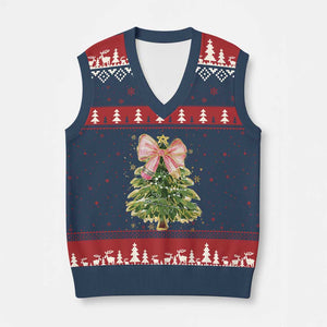 Coquette Bow Xmas V-Neck Knit Sweater Vest Cute Teacher Xmas Tree Pink TS10 Navy Red Print Your Wear