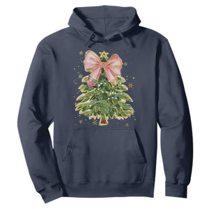 Coquette Bow Christmas Hoodie Cute Teacher Xmas Tree Pink TS10 Navy Print Your Wear