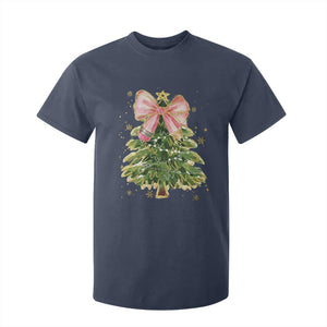 Coquette Bow Christmas T Shirt For Kid Cute Teacher Xmas Tree Pink TS10 Navy Print Your Wear