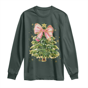 Coquette Bow Christmas Long Sleeve Shirt Cute Teacher Xmas Tree Pink TS10 Dark Forest Green Print Your Wear