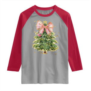 Coquette Bow Christmas Raglan Shirt Cute Teacher Xmas Tree Pink TS10 Sport Gray Red Print Your Wear
