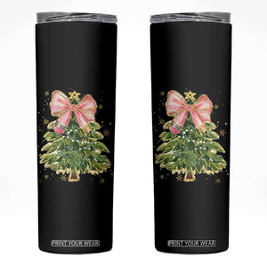 Coquette Bow Christmas Skinny Tumbler Cute Teacher Xmas Tree Pink TS10 Black Print Your Wear