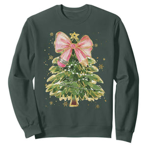 Coquette Bow Christmas Sweatshirt Cute Teacher Xmas Tree Pink TS10 Dark Forest Green Print Your Wear