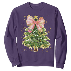 Coquette Bow Christmas Sweatshirt Cute Teacher Xmas Tree Pink TS10 Purple Print Your Wear