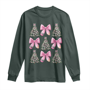 Coquette Bow Christmas Long Sleeve Shirt Girly Xmas Tree Teacher Pencil Bow TS10 Dark Forest Green Print Your Wear