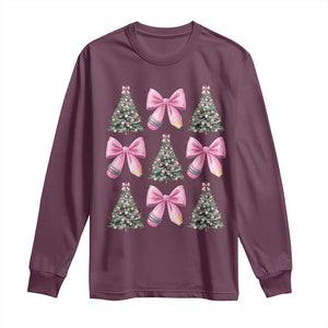 Coquette Bow Christmas Long Sleeve Shirt Girly Xmas Tree Teacher Pencil Bow TS10 Maroon Print Your Wear