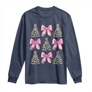 Coquette Bow Christmas Long Sleeve Shirt Girly Xmas Tree Teacher Pencil Bow TS10 Navy Print Your Wear