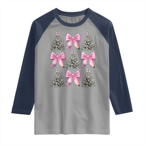 Coquette Bow Christmas Raglan Shirt Girly Xmas Tree Teacher Pencil Bow TS10 Sport Gray Navy Print Your Wear