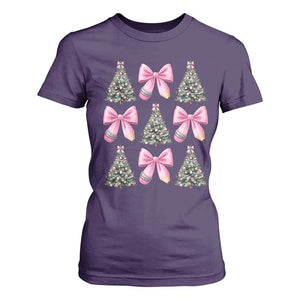 Coquette Bow Christmas T Shirt For Women Girly Xmas Tree Teacher Pencil Bow TS10 Purple Print Your Wear