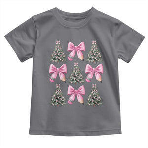 Coquette Bow Christmas Toddler T Shirt Girly Xmas Tree Teacher Pencil Bow TS10 Charcoal Print Your Wear