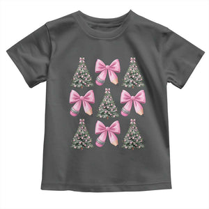 Coquette Bow Christmas Toddler T Shirt Girly Xmas Tree Teacher Pencil Bow TS10 Dark Heather Print Your Wear