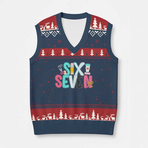 Funny Teacher Six Seven V-Neck Knit Sweater Vest 6 7 Meme TS10 Navy Red Print Your Wear
