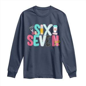 Funny Teacher Six Seven Long Sleeve Shirt 6 7 Meme TS10 Navy Print Your Wear