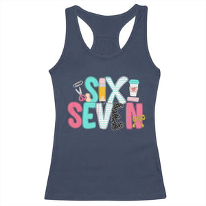 Funny Teacher Six Seven Racerback Tank Top 6 7 Meme TS10 Navy Print Your Wear