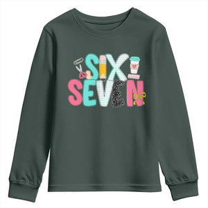Funny Teacher Six Seven Youth Sweatshirt 6 7 Meme TS10 Dark Forest Green Print Your Wear