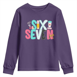 Funny Teacher Six Seven Youth Sweatshirt 6 7 Meme TS10 Purple Print Your Wear