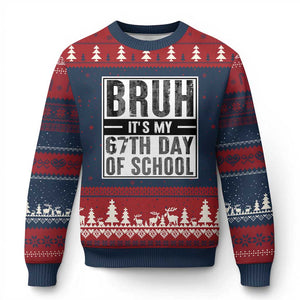 Bruh It's My 67th Day Of School Ugly Christmas Sweater Funny Six Seven Meme Boys 67 Days TS10 Navy Red Print Your Wear