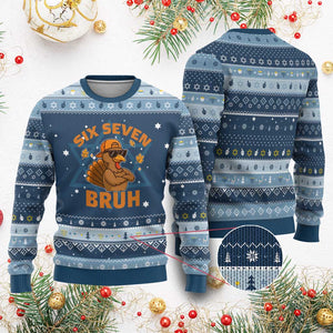 67 Funny Thanksgiving Hanukkah Ugly Sweater Six Seven Bruh 6 7 Turkey Meme TS10 Navy Light Blue Print Your Wear