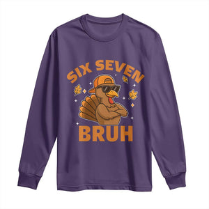 67 Funny Thanksgiving Long Sleeve Shirt Six Seven Bruh 6 7 Turkey Meme TS10 Purple Print Your Wear