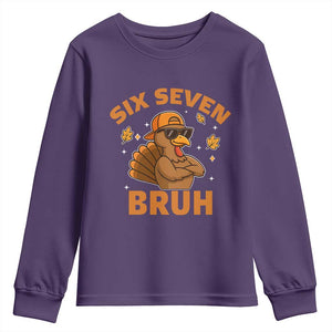 67 Funny Thanksgiving Youth Sweatshirt Six Seven Bruh 6 7 Turkey Meme TS10 Purple Print Your Wear