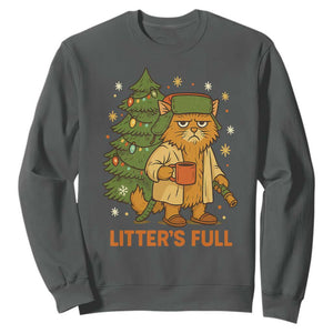 Litters Full Sweatshirt Funny Christmas Vacation Cat TS10 Dark Heather Print Your Wear