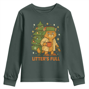 Litters Full Youth Sweatshirt Funny Christmas Vacation Cat TS10 Dark Forest Green Print Your Wear