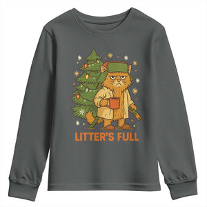 Litters Full Youth Sweatshirt Funny Christmas Vacation Cat TS10 Dark Heather Print Your Wear