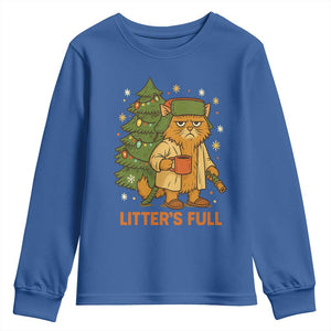 Litters Full Youth Sweatshirt Funny Christmas Vacation Cat TS10 Royal Blue Print Your Wear