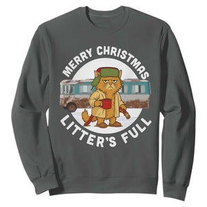 Merry Christmas Litters Full Sweatshirt Funny Christmas Vacation Cat TS10 Dark Heather Print Your Wear