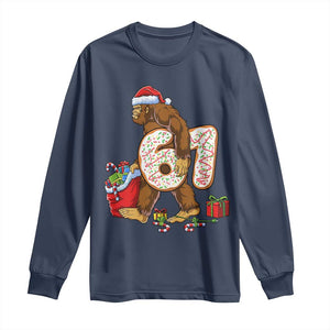 Christmas Bigfoot 67 Meme Long Sleeve Shirt Funny Six Seven Gen Alpha Slang Sasquatch TS10 Navy Print Your Wear