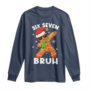 67 Christmas Six Seven Bruh Gingerbread Long Sleeve Shirt Funny Six Seven Meme Boys TS10 Navy Print Your Wear