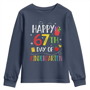 67 Days Of Kindergarten Youth Sweatshirt Happy 67th Day Of School Teachers Student Meme TS10 Navy Print Your Wear