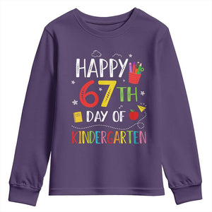 67 Days Of Kindergarten Youth Sweatshirt Happy 67th Day Of School Teachers Student Meme TS10 Purple Print Your Wear