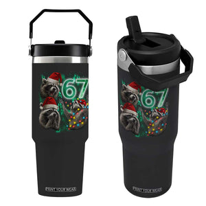 Funny Christmas 67 Meme Racoon Flip Straw Tumbler Howling at The Moon TS10 One Size: 30 oz Black Print Your Wear