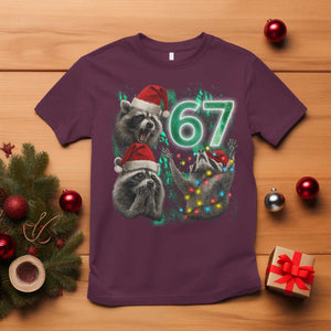 Funny Christmas 67 Meme Racoon T Shirt Howling at The Moon TS10 Maroon Print Your Wear