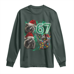 Funny Christmas 67 Meme Racoon Long Sleeve Shirt Howling at The Moon TS10 Dark Forest Green Print Your Wear