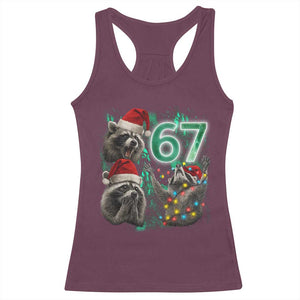 Funny Christmas 67 Meme Racoon Racerback Tank Top Howling at The Moon TS10 Maroon Print Your Wear