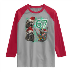 Funny Christmas 67 Meme Racoon Raglan Shirt Howling at The Moon TS10 Sport Gray Red Print Your Wear