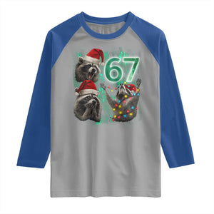 Funny Christmas 67 Meme Racoon Raglan Shirt Howling at The Moon TS10 Sport Gray Royal Print Your Wear